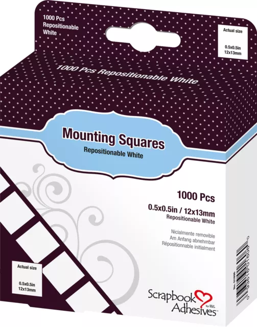 3L Scrapbook Adhesives Mounting Squares 1000/Pkg-Repositionable, White, .5"X.5"