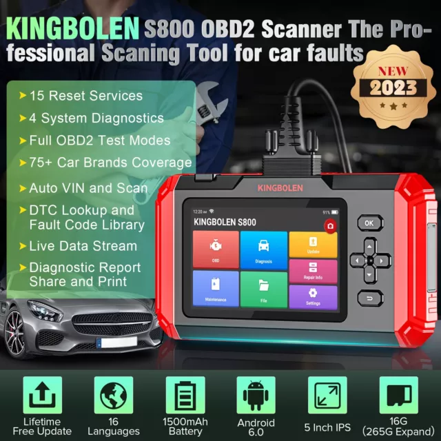 Escáner OBD2 para automóvil KINGBOLEN S800 herramienta de escaneo motor ABS SRS lector de códigos 2