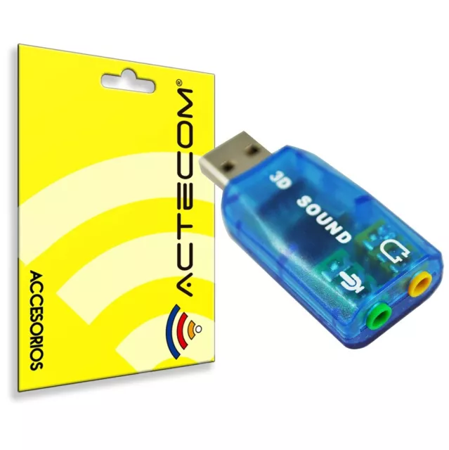 ACTECOM Tarjeta de Sonido Externa USB 3D Sound 5.1 Audio para PC Virtual DJ azul 2