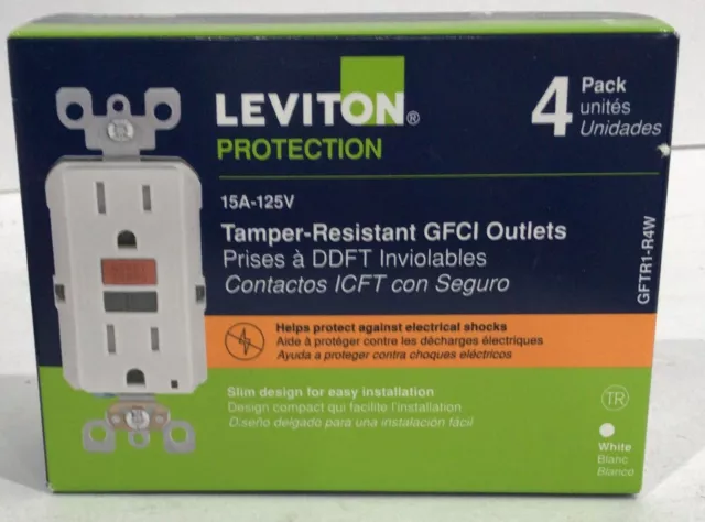 Leviton 15A 125V GFCI Outlets - White (4 Pack) damage box (A20-1)