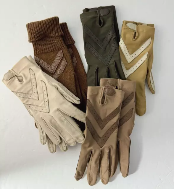 Lot 5 Vintage ISOTONER ARIS Nylon Leather Trim Driving Gloves One Size Stretch