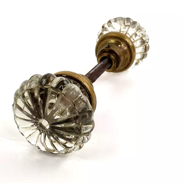 Antique Vintage Victorian Ribbed Glass Door Knobs Architectural Set