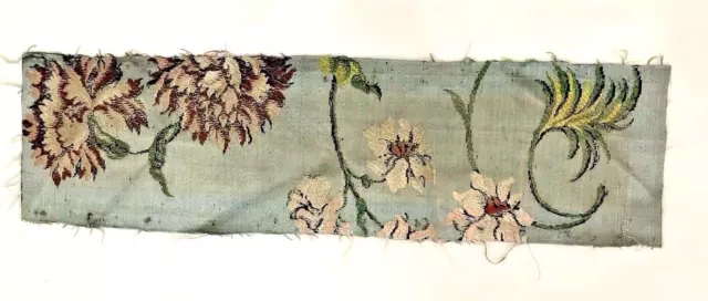 Antique 18thc 19th C Jacquard Silk Textile Remnant Floral Blue for Design Inspo