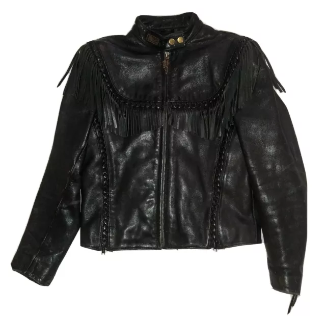 VNTG HARLEY DAVIDSON Willie G Leather Jacket Womens XS Fringe Wings ...