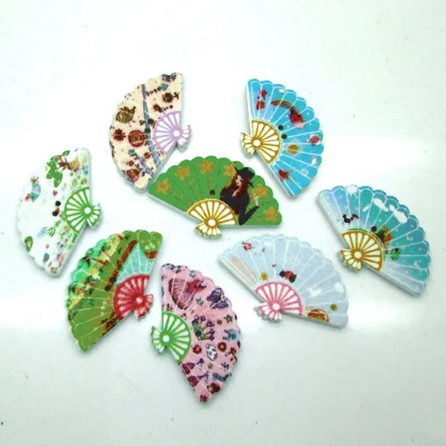 50Pcs  Fans Shape Wooden Buttons Clothing Crafts Sewing Decorative Accessories