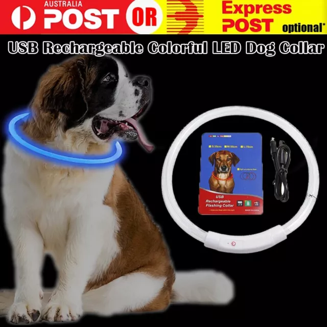 USB Rechargeable LED Dog Collar Glow Flashing Light Up Night Safety Pet Collars