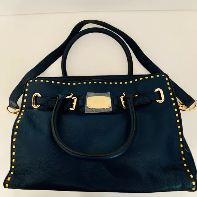 Michael Kors Hamilton Whipstitched Pebbled Genuine Leather Tote Large Navy Rare