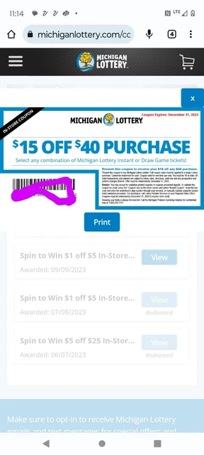 Michigan lottery redeemable