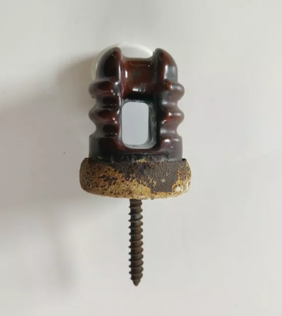 Antique/Vintage brown ceramic/porcelain electrical insulator w/ screw base