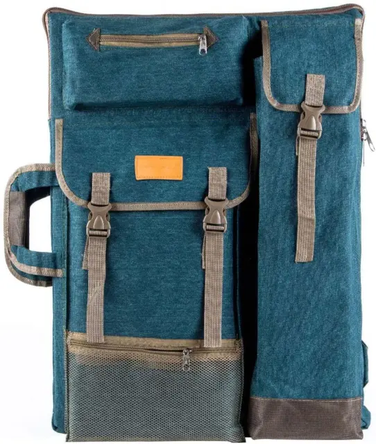 TRANSON Art Portfolio Case Artist Backpack Canvas Bag Large 26” X 19.5” Turquois