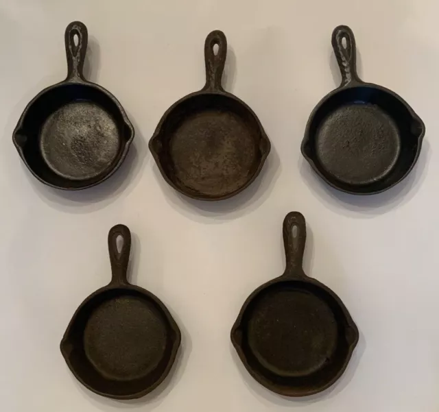 Lot Of 5 Hammered Vintage Mini Cast Iron Skillets 4.75" Long x 3.25" Wide