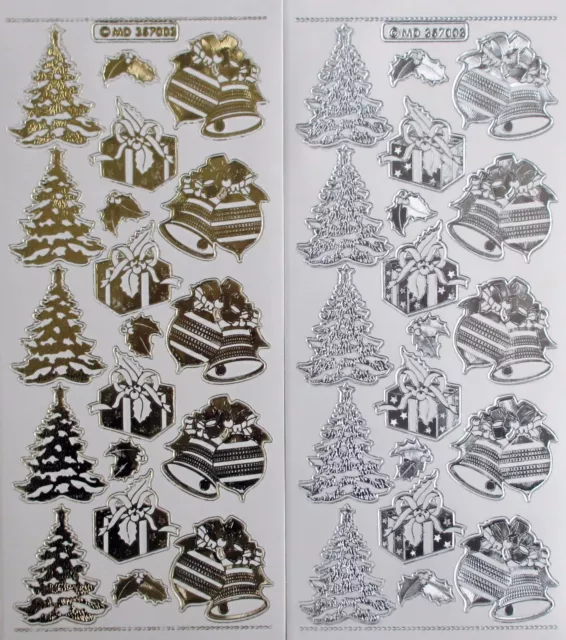 CHRISTMAS TREE Double Embossed on Clear Presents Baubles PEEL OFF STICKERS Bell