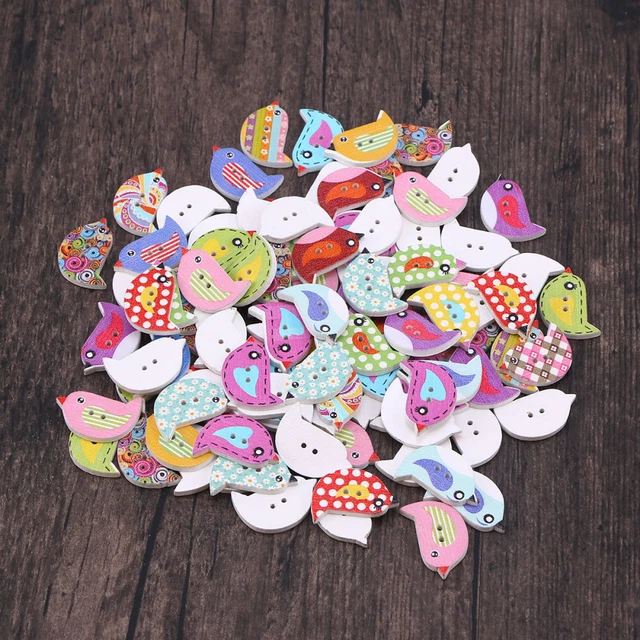 100 Boutons En Bois Papillon Multicolores - 20x26 Mm, Pour Couture, Scrapbooking, DIY Et Décoration
