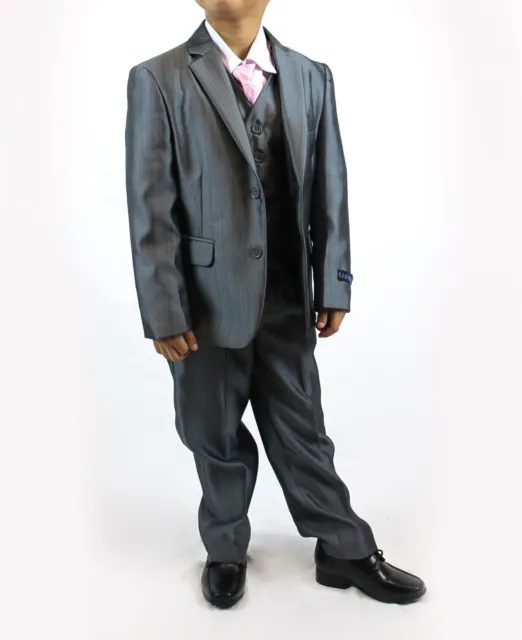 Boys Silver Grey Suit 5 Piece Wedding Page Formal Party Smart Age 8-9 years