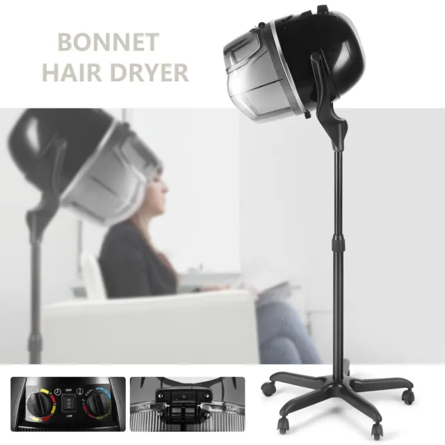 Height Adjustable Hair Dryer Stand Up Bonnet Hood Heat Salon Beauty Timer Wheel