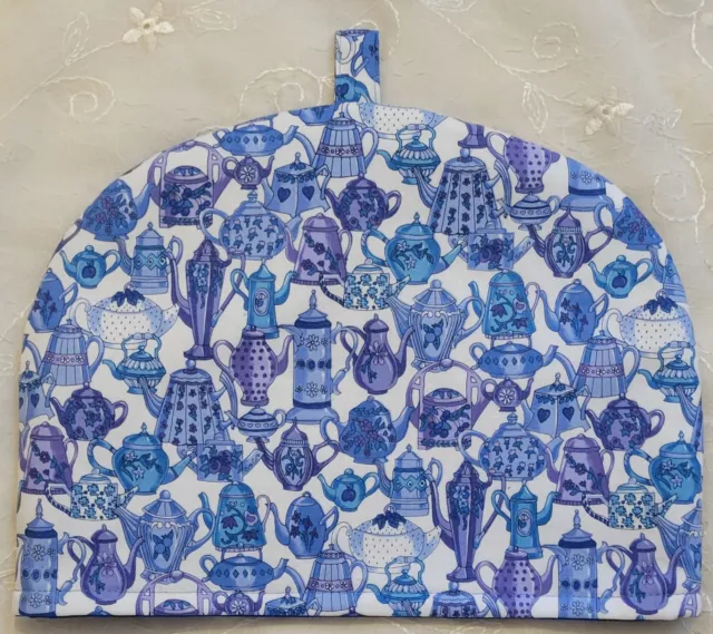 Handmade Cotton Tea Cosy /Cozy Blue Tea And Coffee Pot Pattern Fabric 2