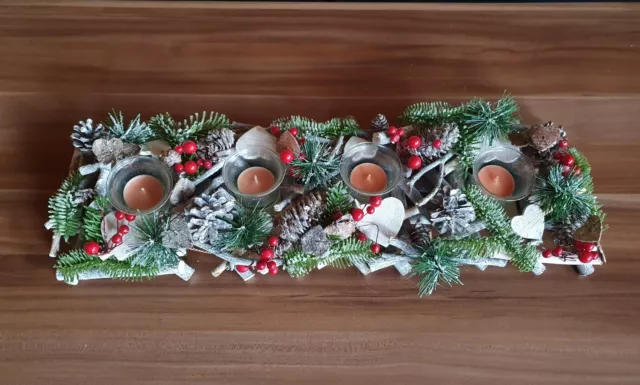 Künstlicher Adventskranz mit Teelichter Adventsgesteck Tisch Deko Weihnachten 🎄