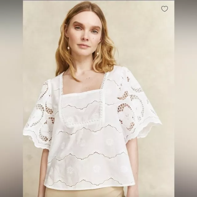 New Pearl by Lela Rose Floral Embroidered Cotton Square Neck Top Blouse