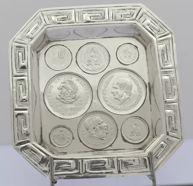 ♦♦ Kleine Schale in 925er Sterlingsilber mit Silber Münzen Mexico Aschenbecher