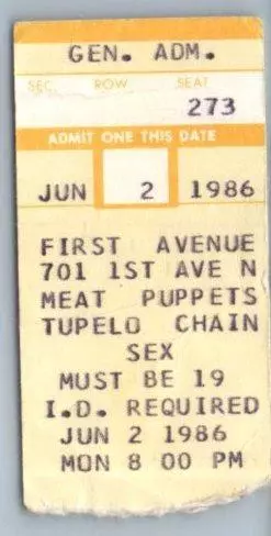 Vintage Meat Puppets Tupelo Chain Sex Ticket Stub June 2 1986 Minneapolis MN
