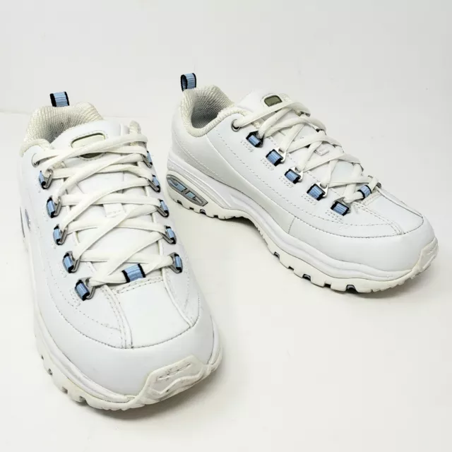 Skechers Womens 6 White Leather Premium Sport Lace up Sneakers Comfort Shoes