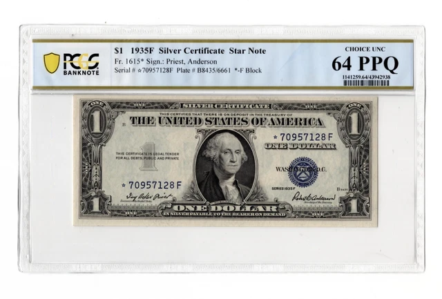 Fr. 1615* $1 1935F Silver Certificate Star Note PCGS 64 PPQ