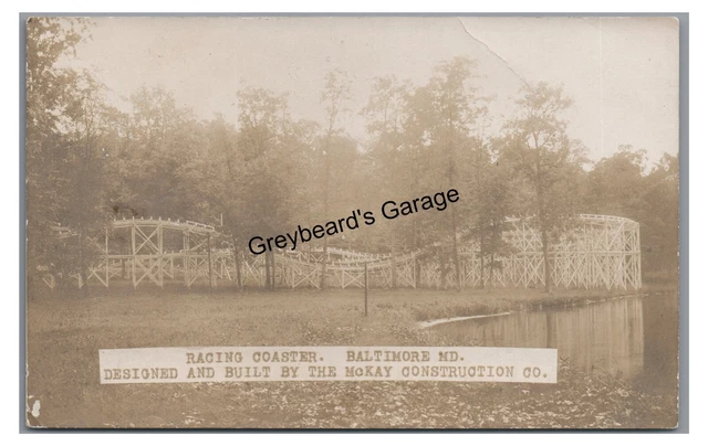 RPPC Racing ROLLER COASTER Amusement Park BALTIMORE MD Real Photo Postcard
