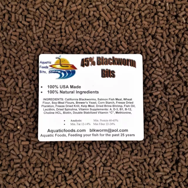 45% Blackworm Sinking "Bits" for Discus, Cichlids, Bottom Fish ALL Tropical Fish