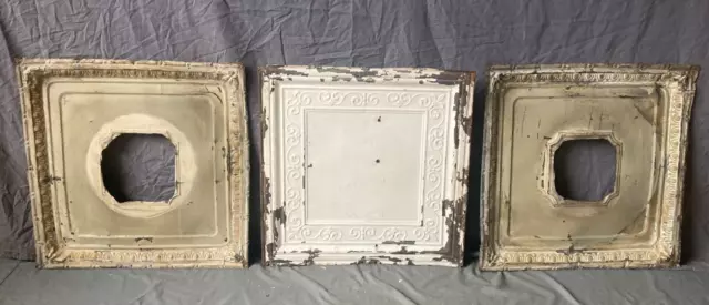 Lot of 3 Antique Tin Ceiling  2' x 2' Shabby Tile 24" SQ Chic VTG Crafts 69-23A