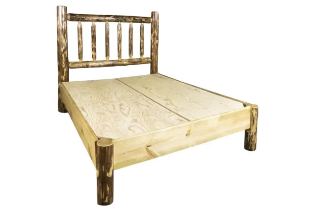 QUEEN LOG Platform Bed Amish Made Beds Montana Lodge  Cabin Furniture