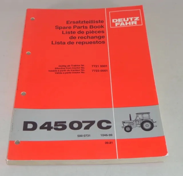 Parts Catalog/Parts List Deutz Fahr Tractor D 4507 C Stand 09/1981