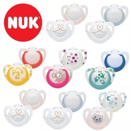 NUK Star Schnuller Neugeborenes Baby Dummy Bpa-Frei Silikon 2-Pack Brandneu