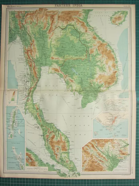 1921 Large Map ~ Farther India ~ Andaman Nicobar Islands Singapore Environs