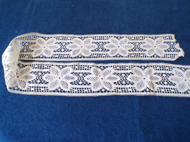 Dentelle Ancienne En Lin Très Fine - 56 Cm, Antique Lace, Idéale Pour Couture Ou Déco