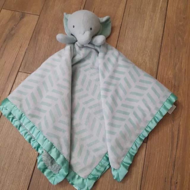 Cloud Island Lovey Security Blanket Elephant Mint Green Chevron Satin Trim large