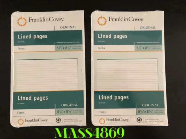 Franklin Covey Original Lined Pages 21974 - Size 5 1/2 x 8 1/2 NEW Lot of 2