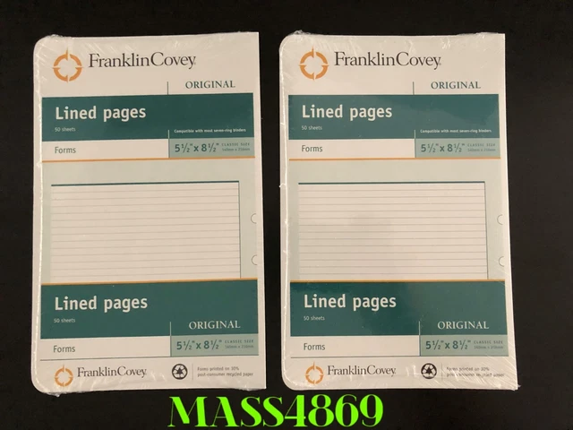 Franklin Covey Original Lined Pages 21974 - Size 5 1/2 x 8 1/2 NEW Lot of 2