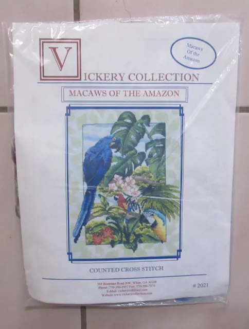 MACAWS OF THE AMAZON counted cross stitch kit #2021, Vickery Collection