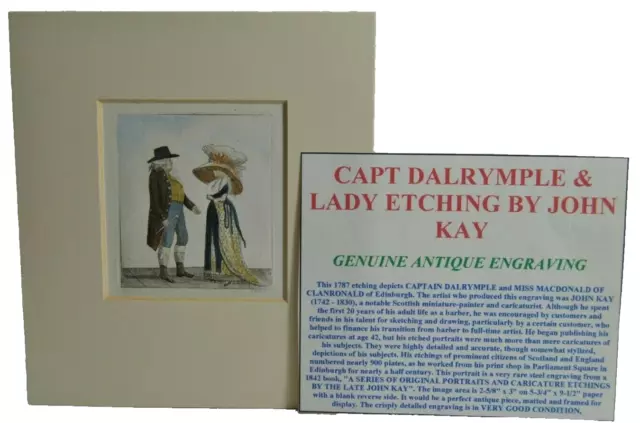 Antique Etching by John Kay Captain Dalrymple & Lady Genuine Antique Engraving*