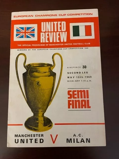 AC MILAN V Man Utd European Cup TV Relay Programme April 23rd 1969