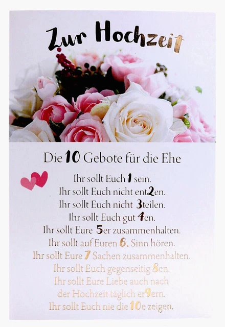 HOCHZEITSKARTE 10 GEBOTE der Ehe Karte zur Hochzeit Glückwunschkarte