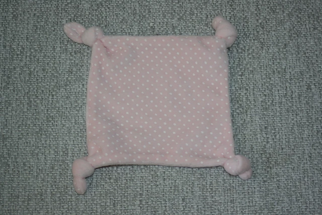 Mes Petits Cailloux Doudou Carre Plat Rose Pois Blanc 4 Noeuds Etat Neuf