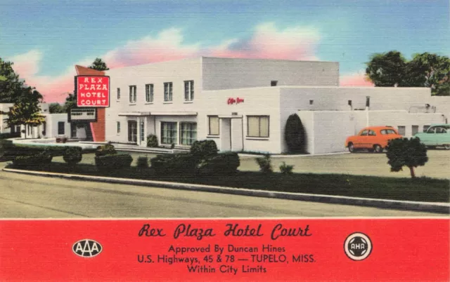 Alex Plaza Hotel Court Tupelo Mississippi Linen postcard PC 2.5