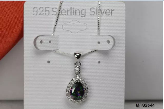 Cz Mystic Rainbow Peacock Topaz Sterling Silver Necklace Pendant-Pear/Tear Drop