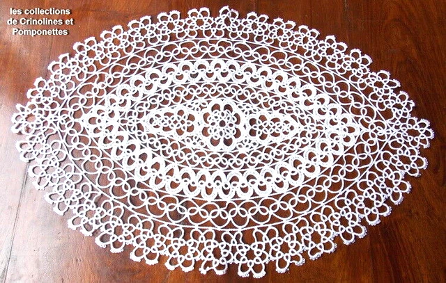 Napperon Dentelle Frivolité Fait Main – Blanc – Rectangulaire 20x30 Cm – Neuf