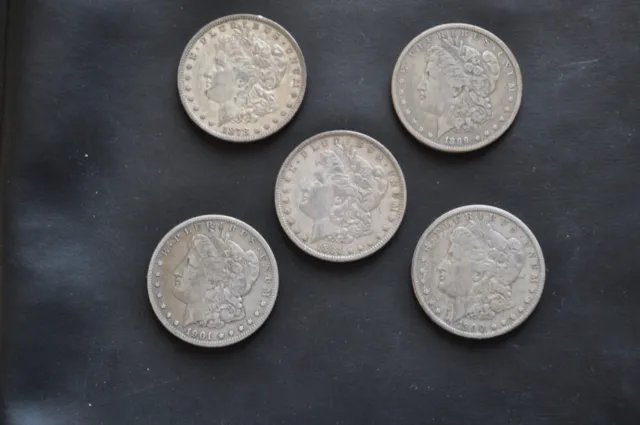 5 mixed years Morgan Silver One Dollar Coin,great condition