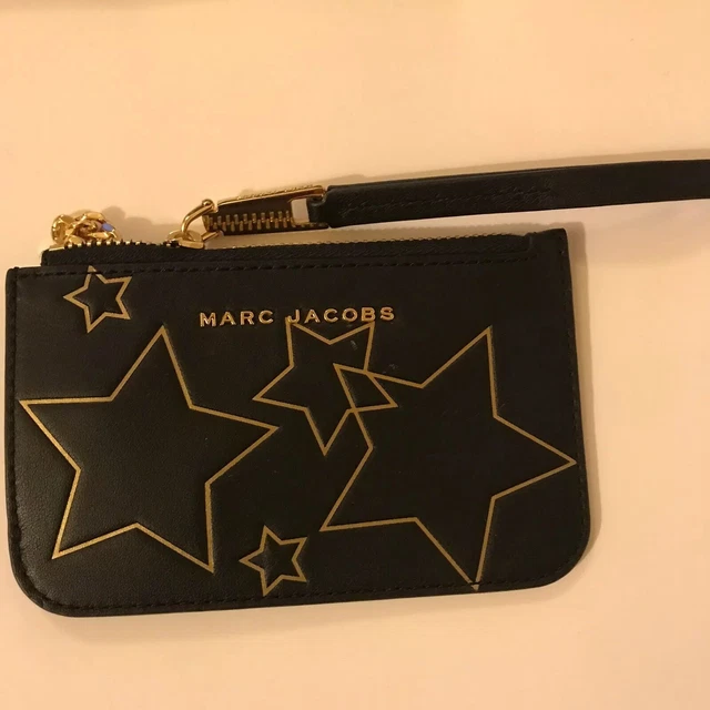 Marc Jacobs Black Gold Star Print Multi Logo Zip Compact Wallet Coin Card Marc Jacobs Black Gold Star Print Multi Logo Zip Compact Wallet Coin Card