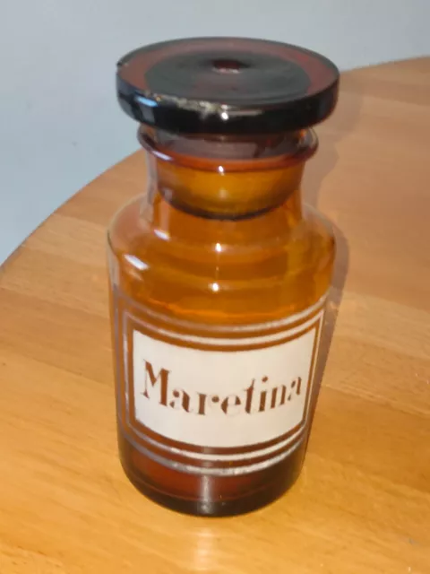 ANTICO VASO CONTENITORE Laboratorio Farmacia MARETINA  in vetro ambrato