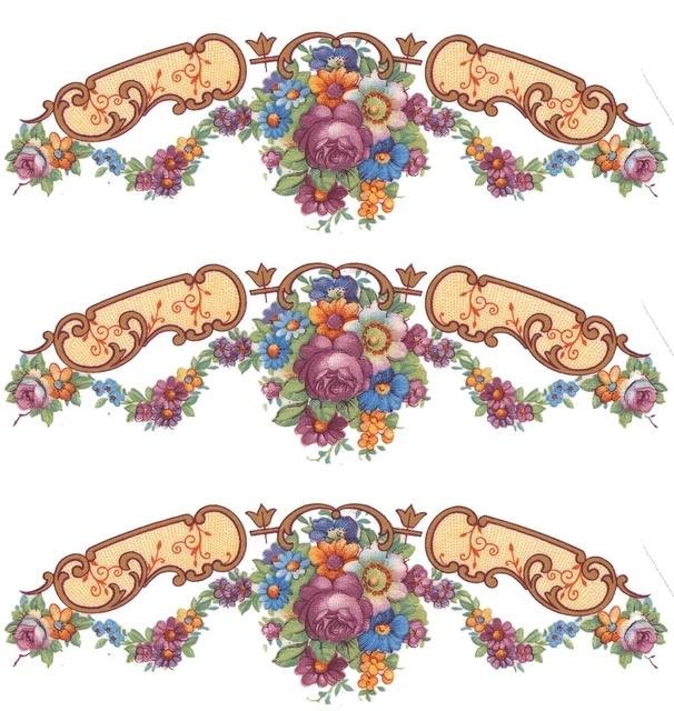 Calcomanías de vidrio tobogán acuático Pompadour Curve oro rosa borde flor 3-3/4"" X 1-1/8