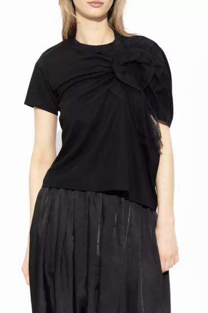 NOIR KEI NINOMIYA Comme Des Garcons Black Cotton Ruffled Flower T-Shirt Top M